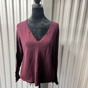 Enza Costa Shirt Damen Medium weinrot V-Ausschnitt Langarm Bluse  - Bild 1 von 8