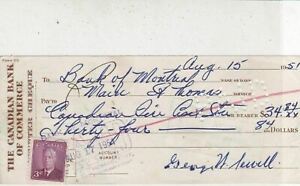 The Canadian Bank of Commerce Stamp Counter Cheque 1951 Frank Templain Ref 33431