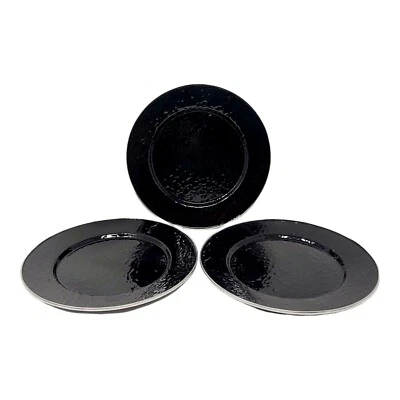 Juego de 3 platos de cena con borde de acero inoxidable esmaltado dorado conejo negro 10"  Foto 1 de 4