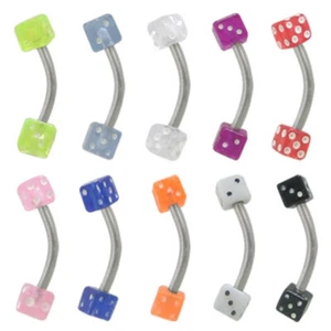 Anillos curvos para cejas con barra de acrílico para dados 16G - 10 colores disponibles - Imagen 1 de 1