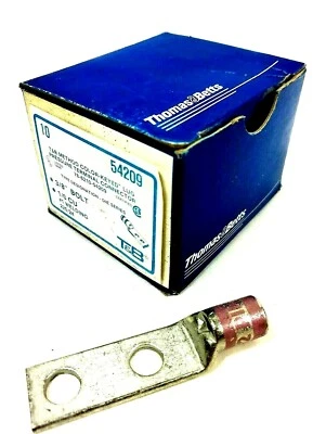 Thomas & Betts 3/8" Bolt 54209 1/0 Awg Lug 100N 2Hole Std Brl 1"Space W/P pkg 10 - Image 1 of 4