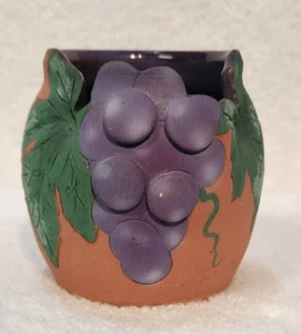 Art Pottery Vase 3D Grapes Signed Victor B 3" Tall - Picture 1 of 6