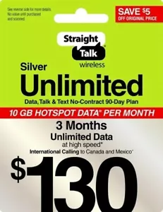 Tarjeta de recarga Straight Talk Rob 90 días datos ilimitados de texto de conversación recarga genuina AHORA - Imagen 1 de 1