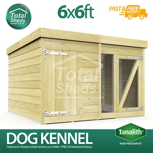 Dog Kennel & Run 6ft x 6ft Fully Pressure Treated Tanalised Timber Free Delivery - Picture 1 of 9