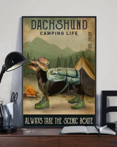 Dachshund Camping Life Always Take the Scenic Route Dog Poster - Picture 1 of 1