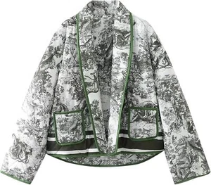 Yimoon Women's Cropped Puffer Quilted Jacket Vintage Floral Print Oversized Open - Picture 1 of 15