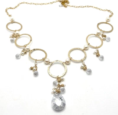 Collar de perlas y cristales blancos rellenos de oro de 14k Foto 1 de 3