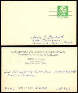 UNITED STATES - 1968 Abraham Lincoln Postal Card "Scandinavian Collectors Club" - Picture 1 of 1