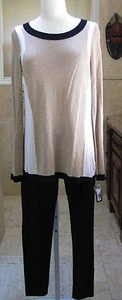 INC Tan Black White Knit Fly-Away Boatneck Pullover Lt Weight Sweater Top NEW - Picture 1 of 8