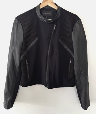 BCBGMAXAZRIA Black Faux Leather Biker Jacket Short Moto Bikercore Motorcycle M - Image 1 of 4