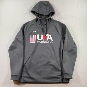 Nike USA Baseball Pullover Hoodie Mens Medium Gray Sweatshirt Fleece WBC Olympic - Picture 1 of 8