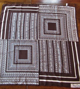 Vintage Pierre Cardin aufwendiger geometrischer Schal Braun Blau Weiß 27" Italien - Bild 1 von 5
