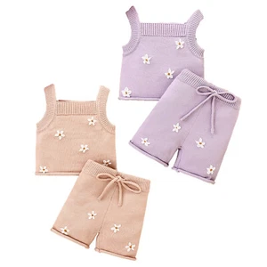 Conjunto de ropa de punto de ganchillo transpirable para bebé niña Tops traje de vacaciones - Imagen 1 de 32