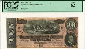 1864 $10 Estados Confederados de América T 68 PCGS Nuevo 62 - Imagen 1 de 3
