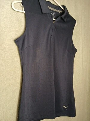 Camisa Puma Golf Dry Cell Para Mujer Talla M Azul Marino Geométrica Cremallera Sin Mangas Top Foto 1 de 4