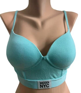 Madden NYC gerippter drahtloser BH Gr. Medium Steve Madden Push-Up gepolsterter Longline - Bild 1 von 9