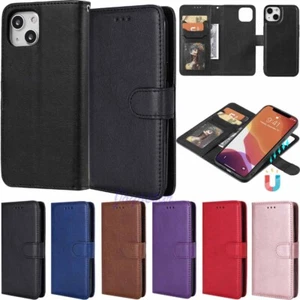 For iPhone 14 13 12 11 XS SE 8 7 6s Magnetic Removable Wallet Leather Case Cover - Picture 1 of 47