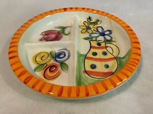 Vicki Carroll Flower Themed Divided Plate Dish Pottery Signed 97