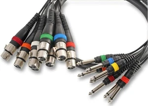 PULSE - Loom 8 Laluan Soket XLR ke 6.35mm (1/4″) Mono Jack Plug, 2.5m Hitam - Picture 1 of 1