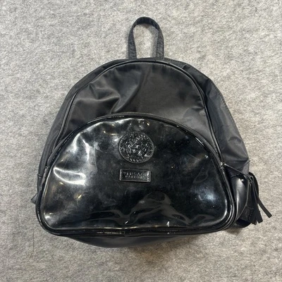 Versace Parfums Medusa Head Black Shiny Faux Patent Leather Nylon Backpack - Image 1 of 4