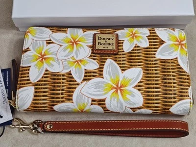 Dooney & Bourke Plumeria Large Zip Around Wristlet  Wallet Clutch  White - Image 1 of 4