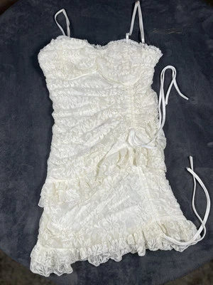 Moda Nova Blanco Bodycon Acanalado Mini Vestido Talla L Encaje Nuevo con Etiquetas Foto 1 de 4