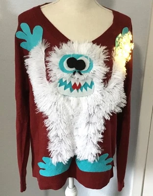 Suéter Feo Navidad, Yeti Abominable Muñeco de Nieve, Se Ilumina, ¡Ganador! Mujer Mediana Foto 1 de 4