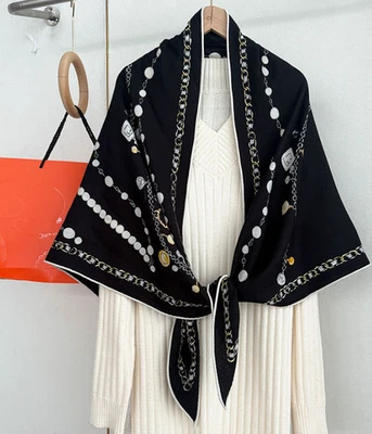 70% Cashmere 30% Silk Scarf 190X125cm Square Shawl Neckerchief bead Print Wrap - Image 1 of 4