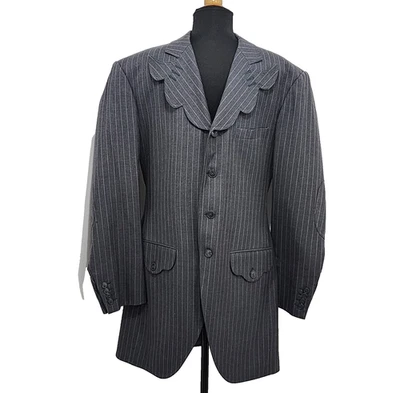 Traje Chaqueta Personalizada Para Hombres A Rayas Lana Gris Rayas Vieira Solapa Forrada 40R Foto 1 de 4