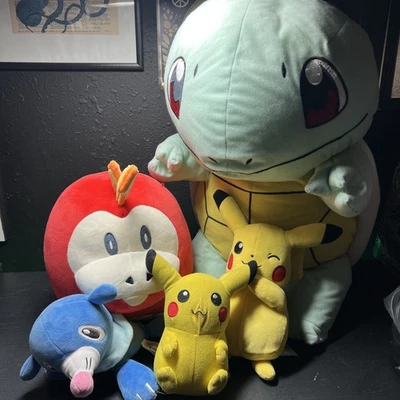 Pokemon Jumbo Squirtle, 2 Pikachu, Fuecoco, Popplio Stuffed Pokemon Plush Set - Image 1 of 4