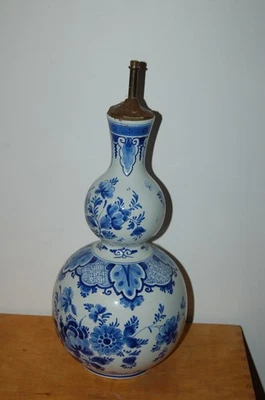 MAGNIFIQUE GRANDE PIED DE LAMPE  DELFT  - 33 cm - Photo 1/4