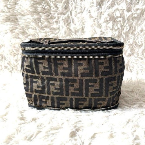 Borsa a mano FENDI Zucca in tela vanità marrone nera autentica