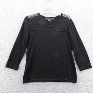 Miss Wu Lace Yoke Sweater Size L Black Pure Cashmere Womens 3/4 Sleeve Top - Picture 1 of 10