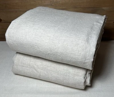 Juego de 2 cortinas de lino de lino europeo West Elm lino natural 48x96 Foto 1 de 3