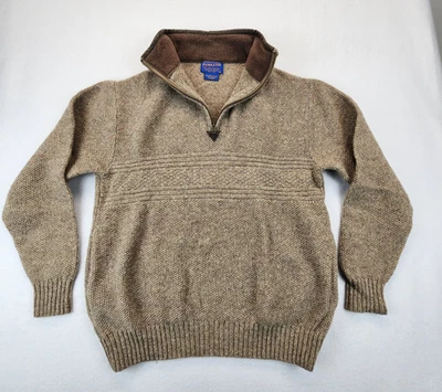 Pendleton Shetland Wool 1/4 Zip Sweater Men's Size M Brown Pockets - Image 1 of 4