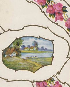 Roses Country Scene Embossed Best Wishes Postcard - Picture 1 of 3