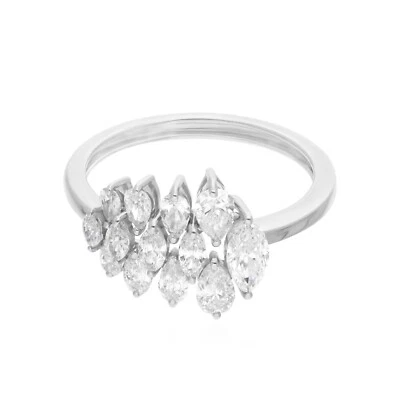 1.21 Ct Marquise Shape Lab Grown CVD Diamond Cluster Ring 18k White Solid Gold - Image 1 of 4