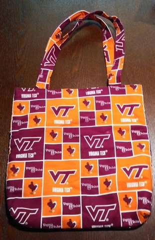 12" Soft-Sided Virginia Tech Tote Purse Inside Pouch Hook And Loop Closures Cover