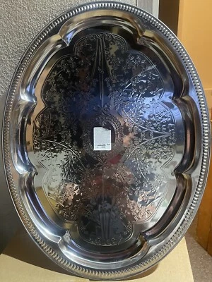 Oval Serving Platter.Silver effect catering tray plate dish salver 46x34cm Large - Image 1 of 4