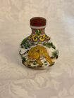 Vintage Antique Chinese Milky Glass Enamel Hand Painted Snuff Bottle, Signed
