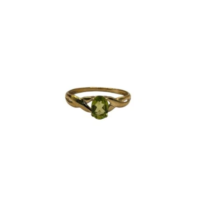 9ct 9K Yellow Gold Natural Green Peridot Solitaire Ladies Ring Size P. New - Image 1 of 4