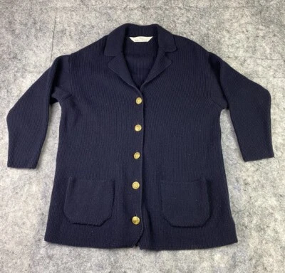 Cárdigan náutico Marks And Spencer talla pequeña azul mezcla de lana Laine manga 3/4 Foto 1 de 4