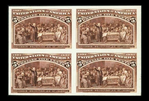 US #234P3; 5 ¢ KOLUMBIANISCHE PLATTE SICHER AUF INDIEN, HERVORRAGENDER 4ER-BLOCK, CV $ 550 - Bild 1 von 2