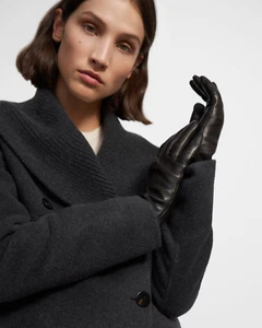 NWT Alexandra Bartlett Black Longer Length Leather Gloves Silk Lined sz M $149 - Picture 1 of 5
