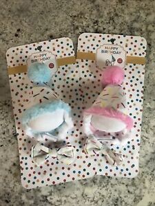 (2) Pair of Cute Size S/M Pet Birthday Hat & Bow Tie Dog Happy Bday Party Hat