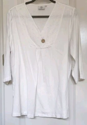 HOT COTTON White Linen/Cotton Tunic Petite Sz. L - Image 1 of 4