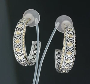 John Hardy Naga Collection Hoop Earrings 925 Sterling Silver 18K Yellow Gold - Picture 1 of 4
