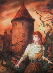 Originalzeichnung Titelbild Horror Grusel Schloss Nikolai Lutohin signiert - Bild 1 von 2