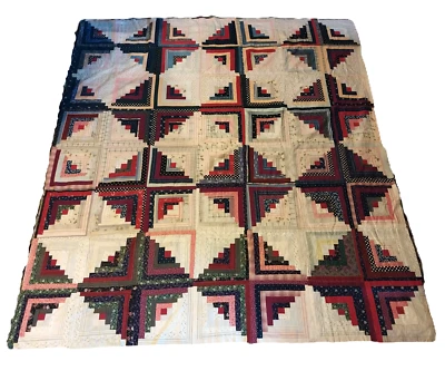 Antique 82" x 72" Log Cabin Sunshine and Shadows Quilt Top - Image 1 of 4