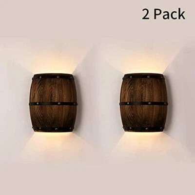 2 Packs Wall Lamp Wood Wine Barrel Wall Lights Fixtures Sconce Up Down Lighting - Image 1 of 4